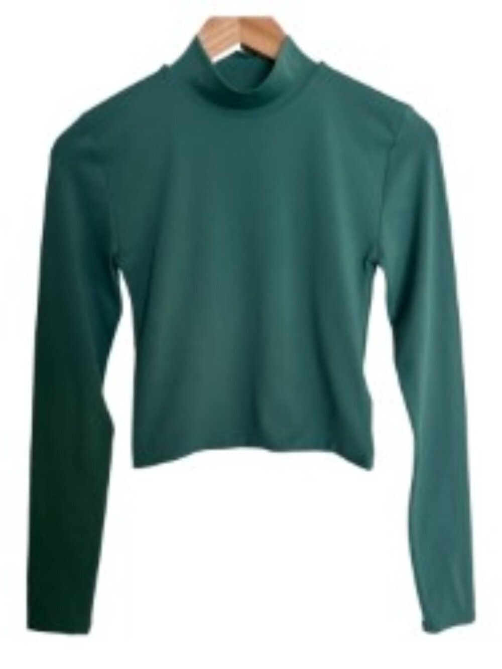 Babaton Green Mock Neck Long Sleeve Cropped Top Small